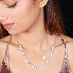 Sparkling Silver Zircon Drape Necklace with Earring