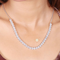 Sparkling Silver Zircon Drape Necklace with Earring