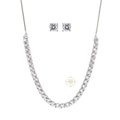 Sparkling Silver Zircon Drape Necklace with Earring