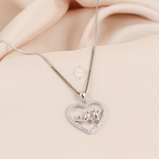 Sparkling Silver Lovebird Serenade Necklace
