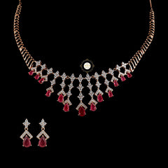 Sparkling Silver Waterfall Ruby Necklace with Earring