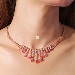 Sparkling Silver Waterfall Ruby Necklace with Earring