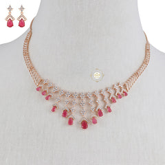 Sparkling Silver Waterfall Ruby Necklace with Earring