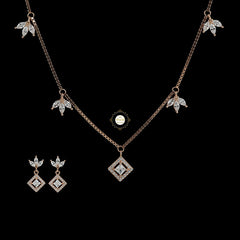 Sparkling Silver Petal Drop Necklace with Earring