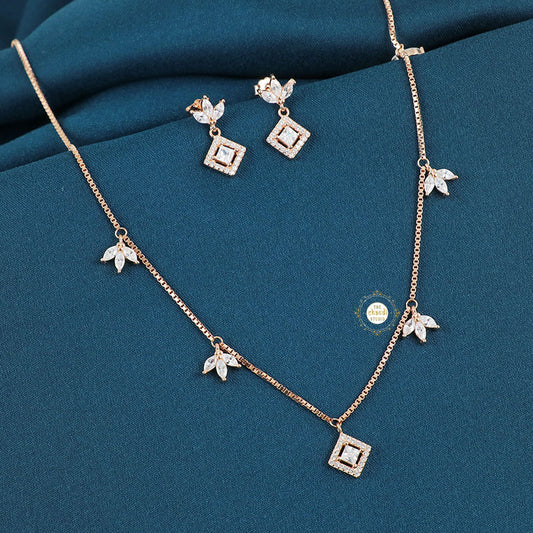 Sparkling Silver Petal Drop Necklace with Earring