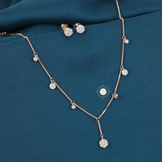 Sparkling Silver Crystal Bloom Y-Necklace with Earring