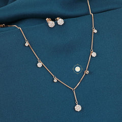 Sparkling Silver Crystal Bloom Y-Necklace with Earring