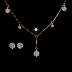 Sparkling Silver Crystal Bloom Y-Necklace with Earring