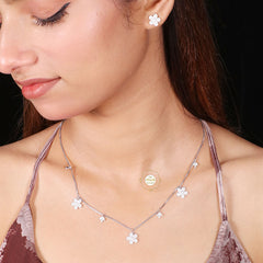 Sparkling Silver Floral Blossom Necklace with Earring