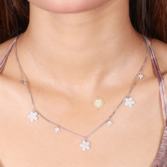 Sparkling Silver Floral Blossom Necklace with Earring