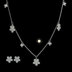 Sparkling Silver Floral Blossom Necklace with Earring