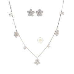 Sparkling Silver Floral Blossom Necklace with Earring