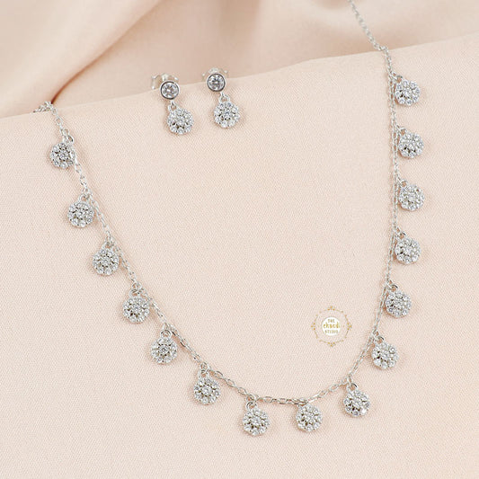Sparkling Silver Twinkling Halo Necklace with Earring