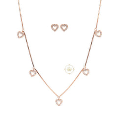 Sparkling Silver Heart Cascade Necklace with Earring