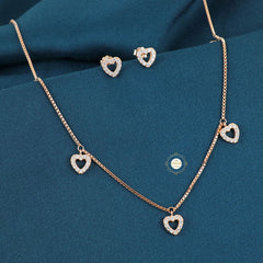 Sparkling Silver Heart Cascade Necklace with Earring