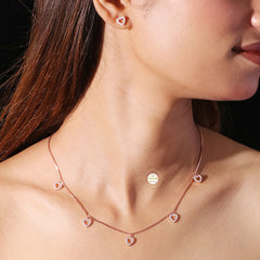 Sparkling Silver Heart Cascade Necklace with Earring