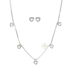 Sparkling Silver Heart Cascade Necklace with Earring