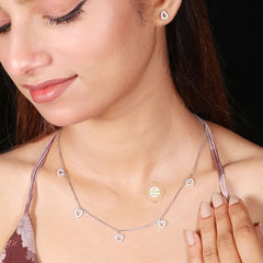 Sparkling Silver Heart Cascade Necklace with Earring