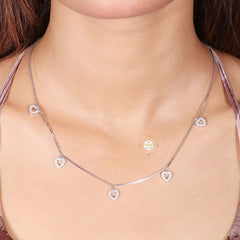 Sparkling Silver Heart Cascade Necklace with Earring
