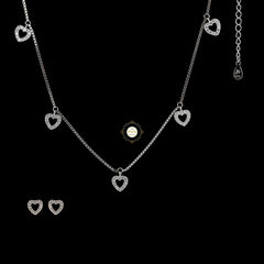 Sparkling Silver Heart Cascade Necklace with Earring