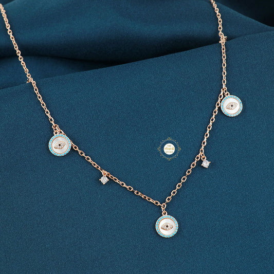 Sparkling Silver Evil Eye Charms Necklace