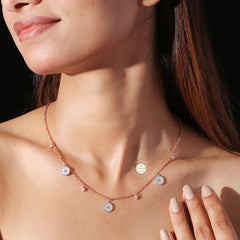 Sparkling Silver Evil Eye Charms Necklace