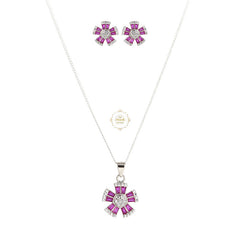 Sparkling Silver Rosette Glow Necklace with Earring