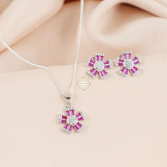 Sparkling Silver Rosette Glow Necklace with Earring