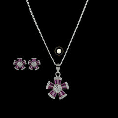 Sparkling Silver Rosette Glow Necklace with Earring