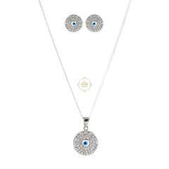 Sparkling Silver Drishti Divine Necklace with Earring