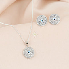 Sparkling Silver Drishti Divine Necklace with Earring