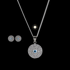 Sparkling Silver Drishti Divine Necklace with Earring