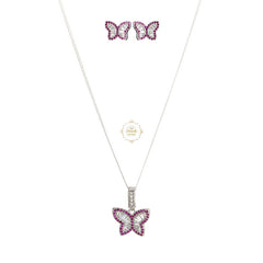 Sparkling Silver Blushing Butterfly Necklace with Earring