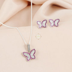 Sparkling Silver Blushing Butterfly Necklace with Earring