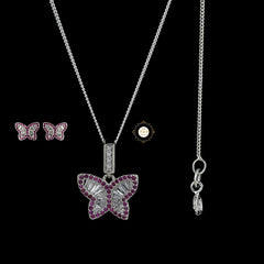 Sparkling Silver Blushing Butterfly Necklace with Earring