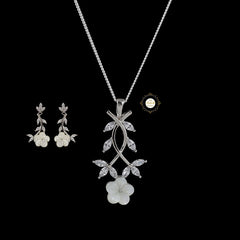 Sparkling Silver Ivory Bloom Necklace with Earring
