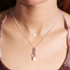 Sparkling Silver Ivory Bloom Necklace with Earring