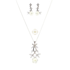 Sparkling Silver Ivory Bloom Necklace with Earring