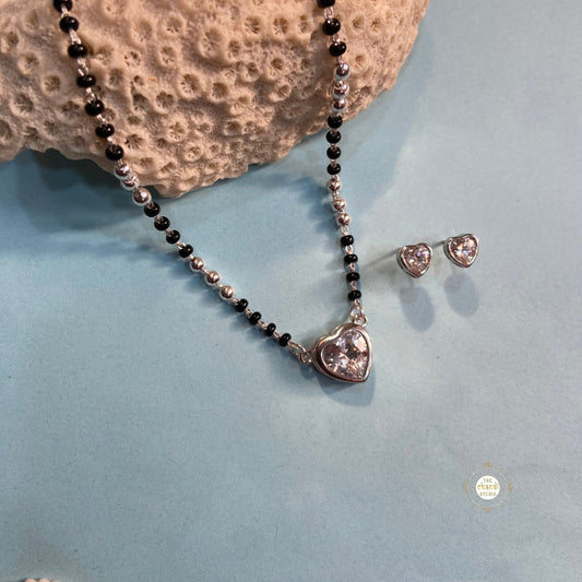 Sparkling Treasure Mangalsutra Pear Necklace With Earring