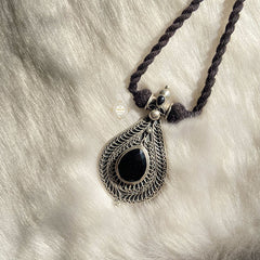 Antique Black Stone Thread Necklace