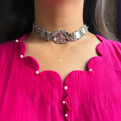 Stone Flower Glass Choker Necklace