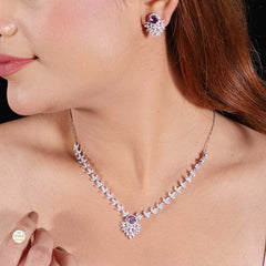 Sterling Silver Sparkling Petal Necklace Set