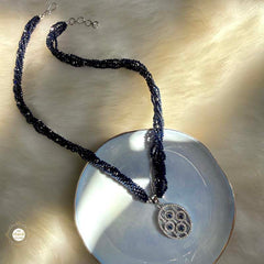 Sterling Silver Sparkling Blue Orbit Necklace with Earring