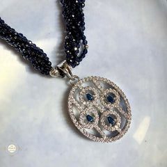 Sterling Silver Sparkling Blue Orbit Necklace with Earring