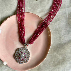 Sterling Silver Sparkling Pink Radiance Necklace with Earring