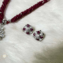 Sterling Silver Sparkling Ruby Blossom Necklace with Earring