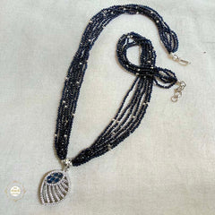 Sterling Silver Sparkling Navy Twilight Necklace with Earring