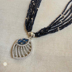 Sterling Silver Sparkling Navy Twilight Necklace with Earring