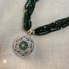 Sparkling Silver Emerald Glow Necklace with Earring