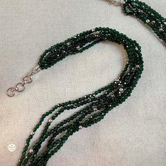 Sparkling Silver Emerald Glow Necklace with Earring